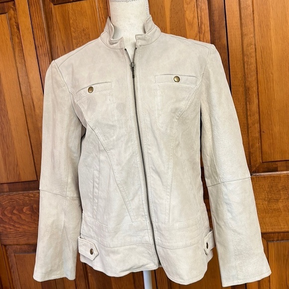 Chicos Suede Leather Birch Utility Biker Moto Jacket Chicos 1/Size 8 - Picture 2 of 13